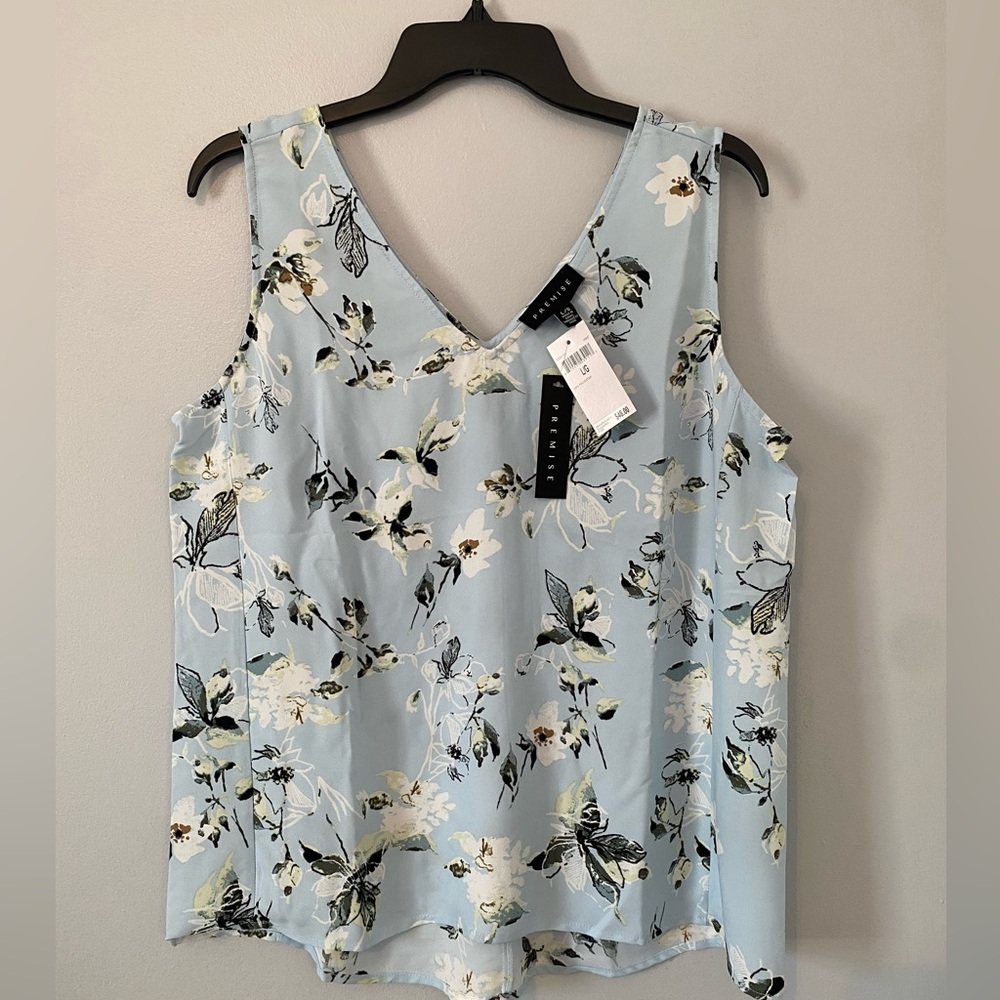 Floral Sleeveless Top - Blue Size Large